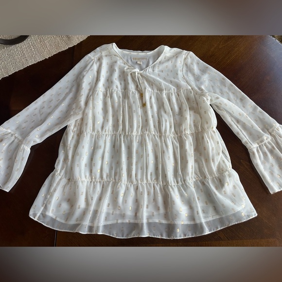 Michael Kors White and Gold Peasant Blouse Size XL - Picture 1 of 8